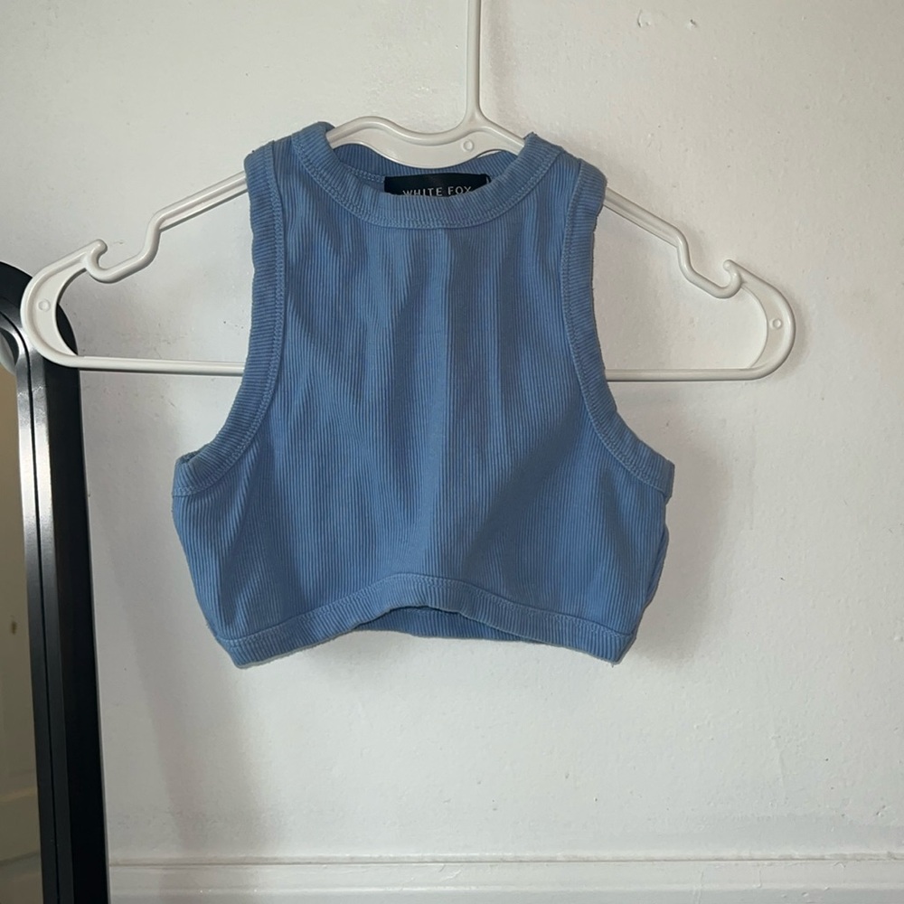 White Fox Blue Crop Top